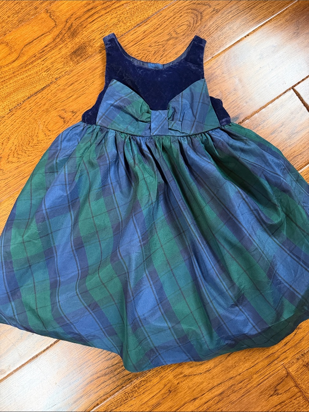 Girls Green and Navy Plaid Sleeveless Party Dress